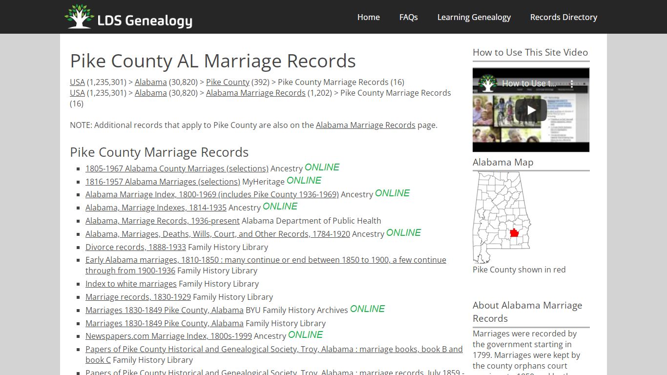 Pike County AL Marriage Records - LDS Genealogy
