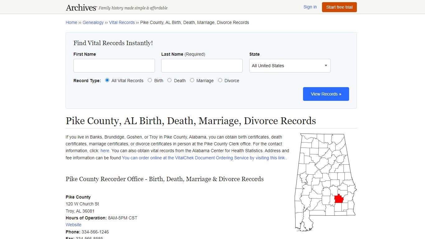Pike County, AL Birth, Death, Marriage, Divorce Records - Archives.com