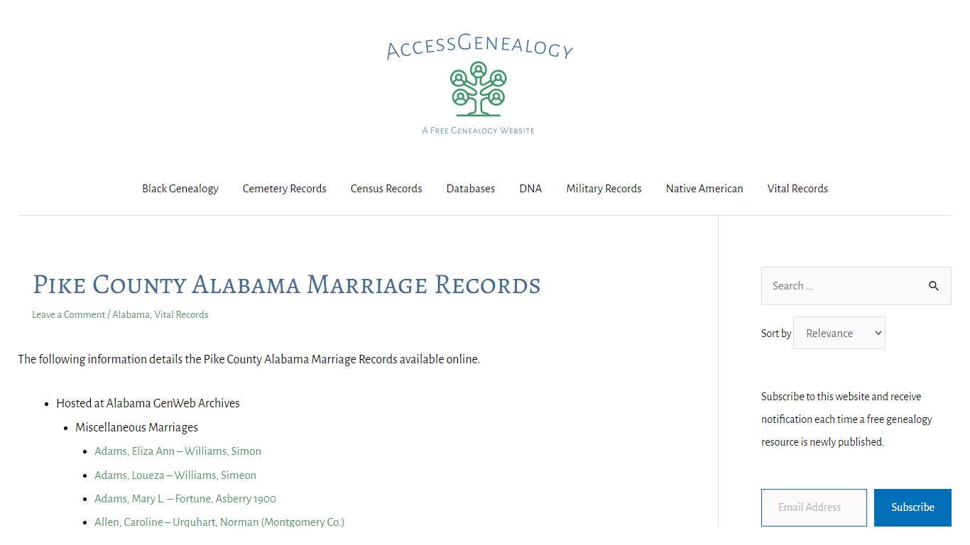 Pike County Alabama Marriage Records | Access Genealogy