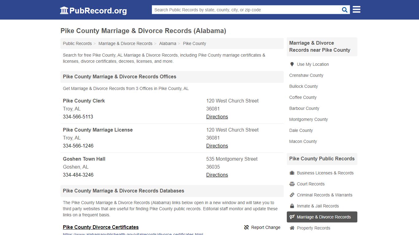 Pike County Marriage & Divorce Records (Alabama)